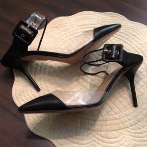 📣 Aquazzura Formal leather & vinyl trim adjustable buckle strap open back shoes